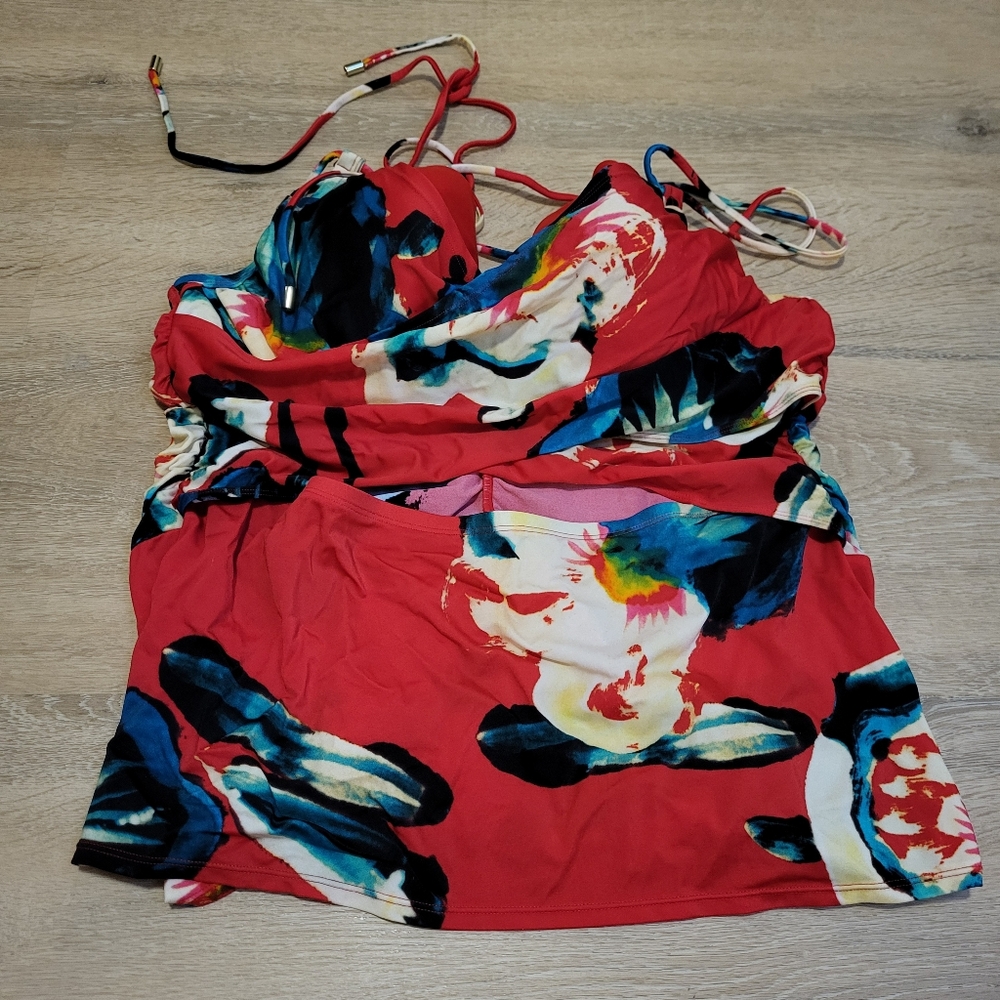 Cacique Red Multi-Color Floral Tankini Top